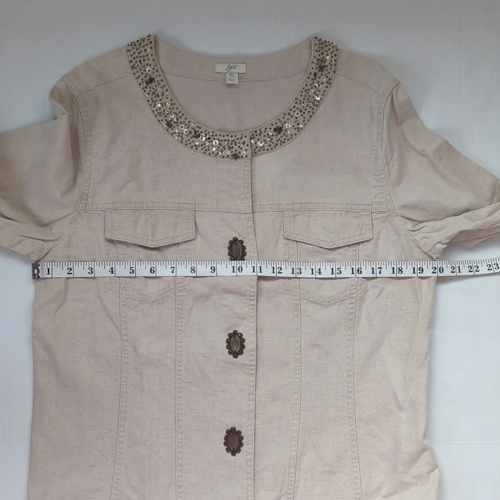 J.Jill Linen Sequin Snap Front Blazer Jacket MT Khaki Tan - Picture 12 of 16